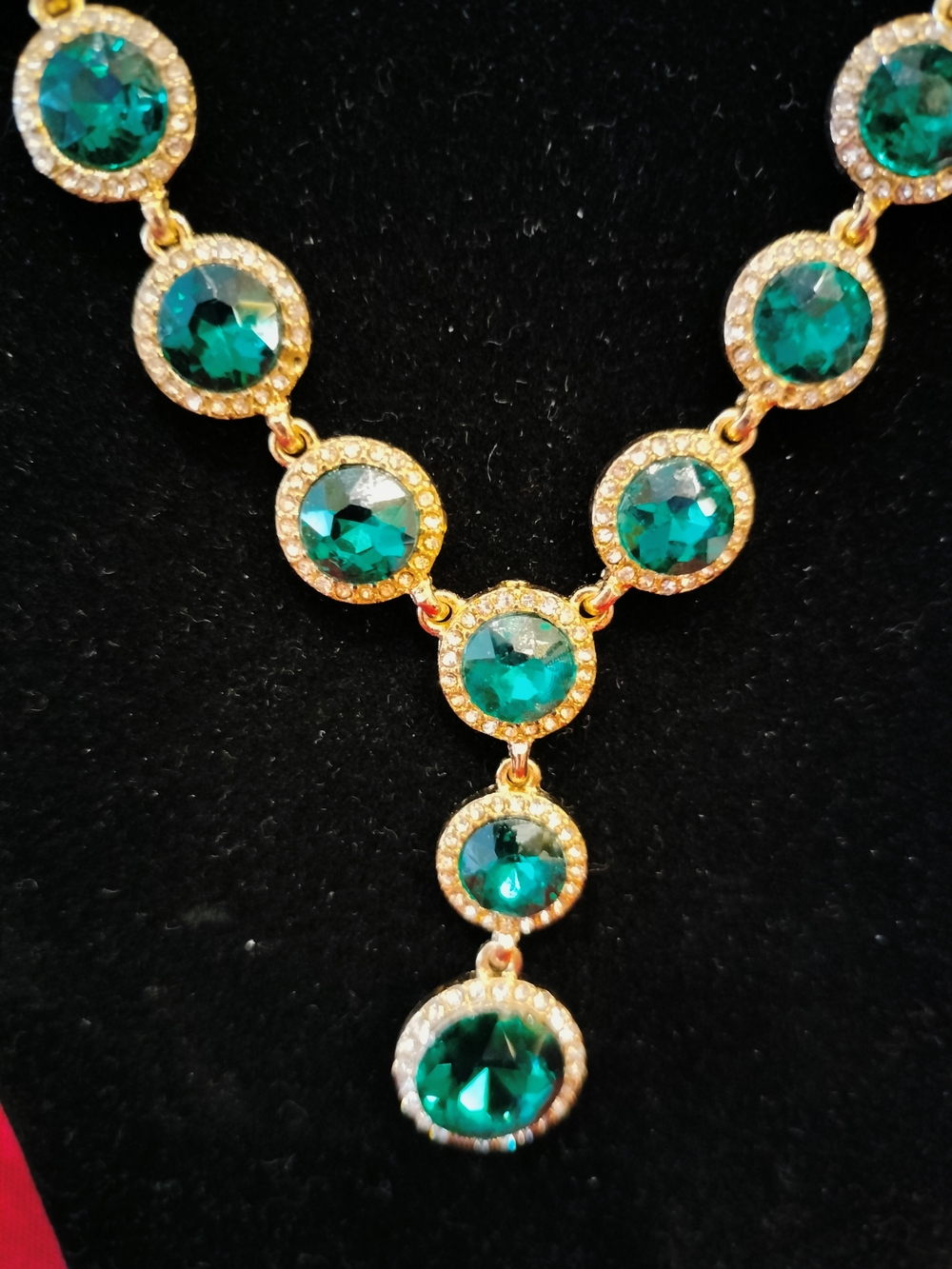 Gold-Tone Necklace with Emerald Green Crystal Drops